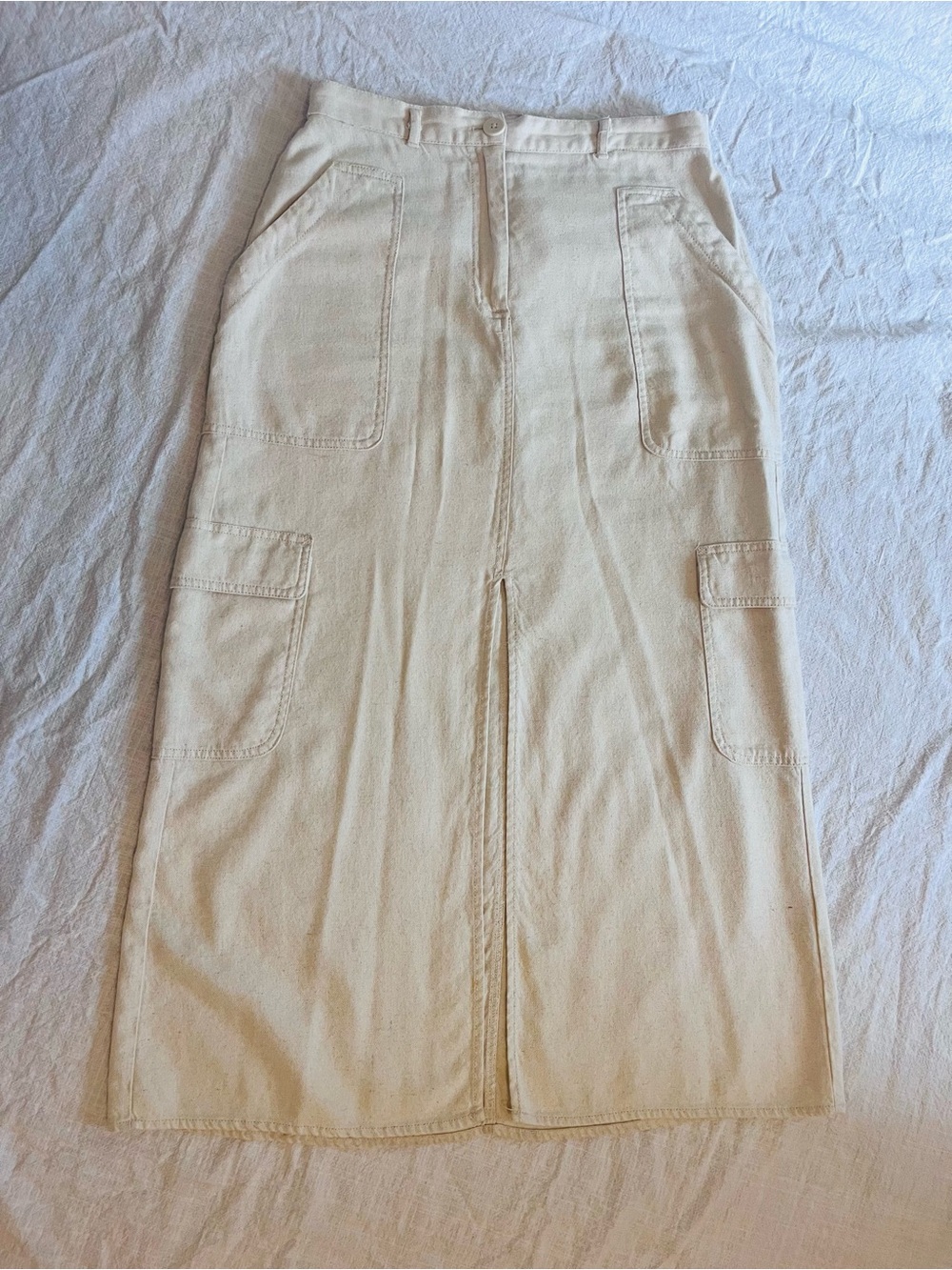 Natural Cream Cargo Casual Style Skirt with Cargo Pockets